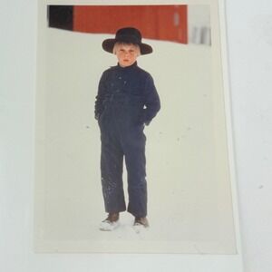 Bill Coleman Vintage Photograph Boy‎ in Amish Style Outfit Black Hat on Snow